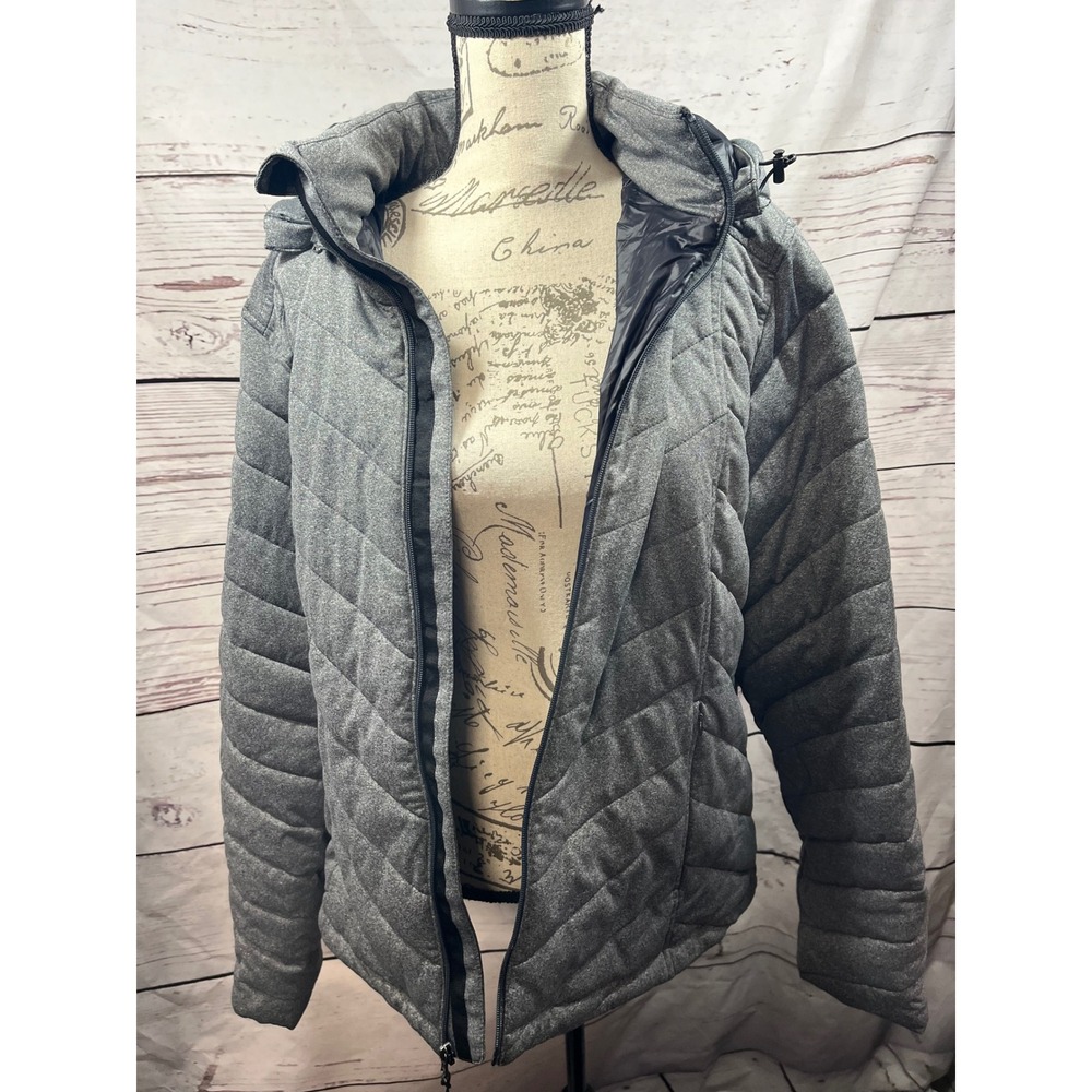Tek Gear WarmTek Women XXL Gray Chevron Quilted Hooded Puffer Jacket Zip Up Coat